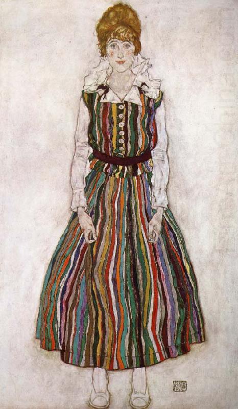 Egon Schiele Portrait of Edith Schiele in a Striped Dress china oil painting image